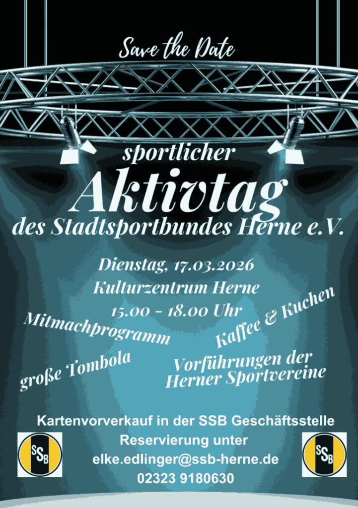 Sportlicher Aktivtag in Herne am 17.03.2026, 15-18 Uhr im Kulturzentrum Herne. Mitmachprogramm, Vorführungen, Tombola.