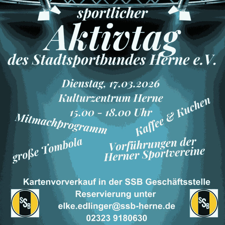 Sportlicher Aktivtag in Herne am 17.03.2026, 15-18 Uhr im Kulturzentrum Herne. Mitmachprogramm, Vorführungen, Tombola.